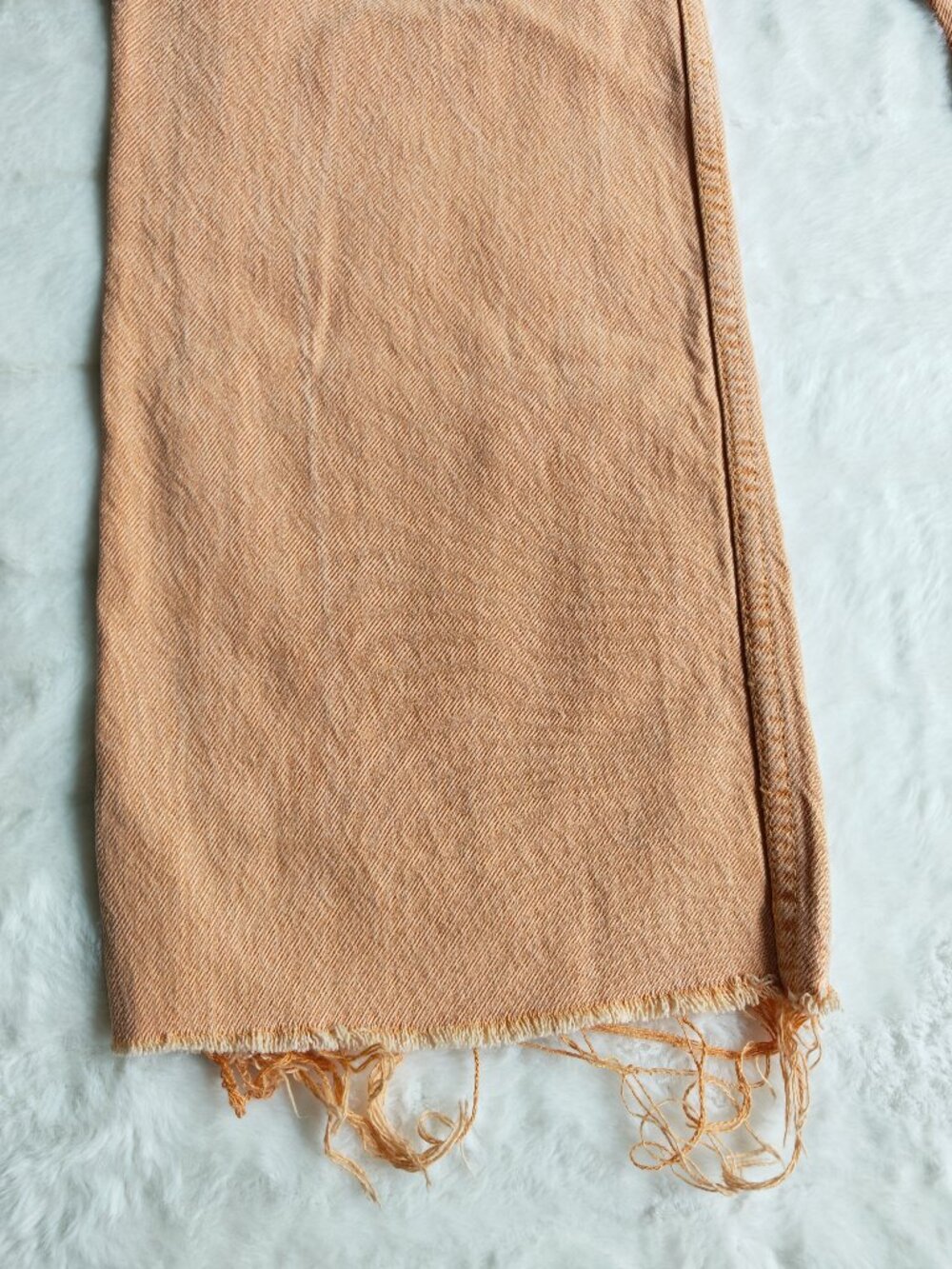 Zara Peach Wide Leg Jeans Size 2 High Rise Raw Hem Cropped Denim Pants Trendy - Picture 13 of 15